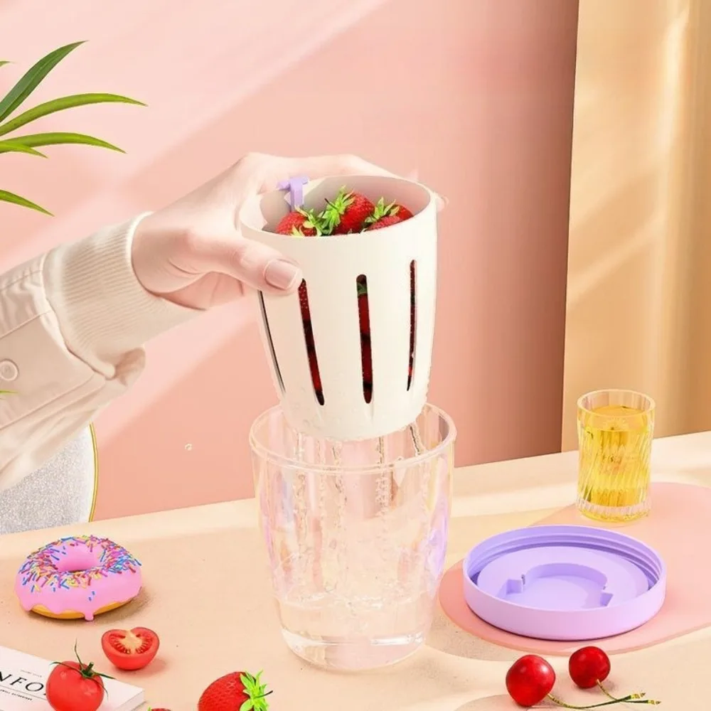 

Salad Cup With Fork Cylindrical Plastic Fruit Cup Multifunctional Drainage Function Salad Container, Portable Lunch Box
