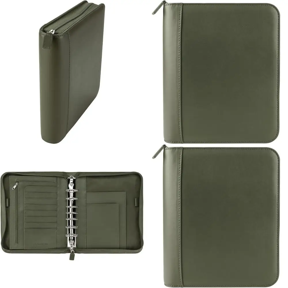 

Signature Leather Zipper-Bound Planner - Classic Olive Edition