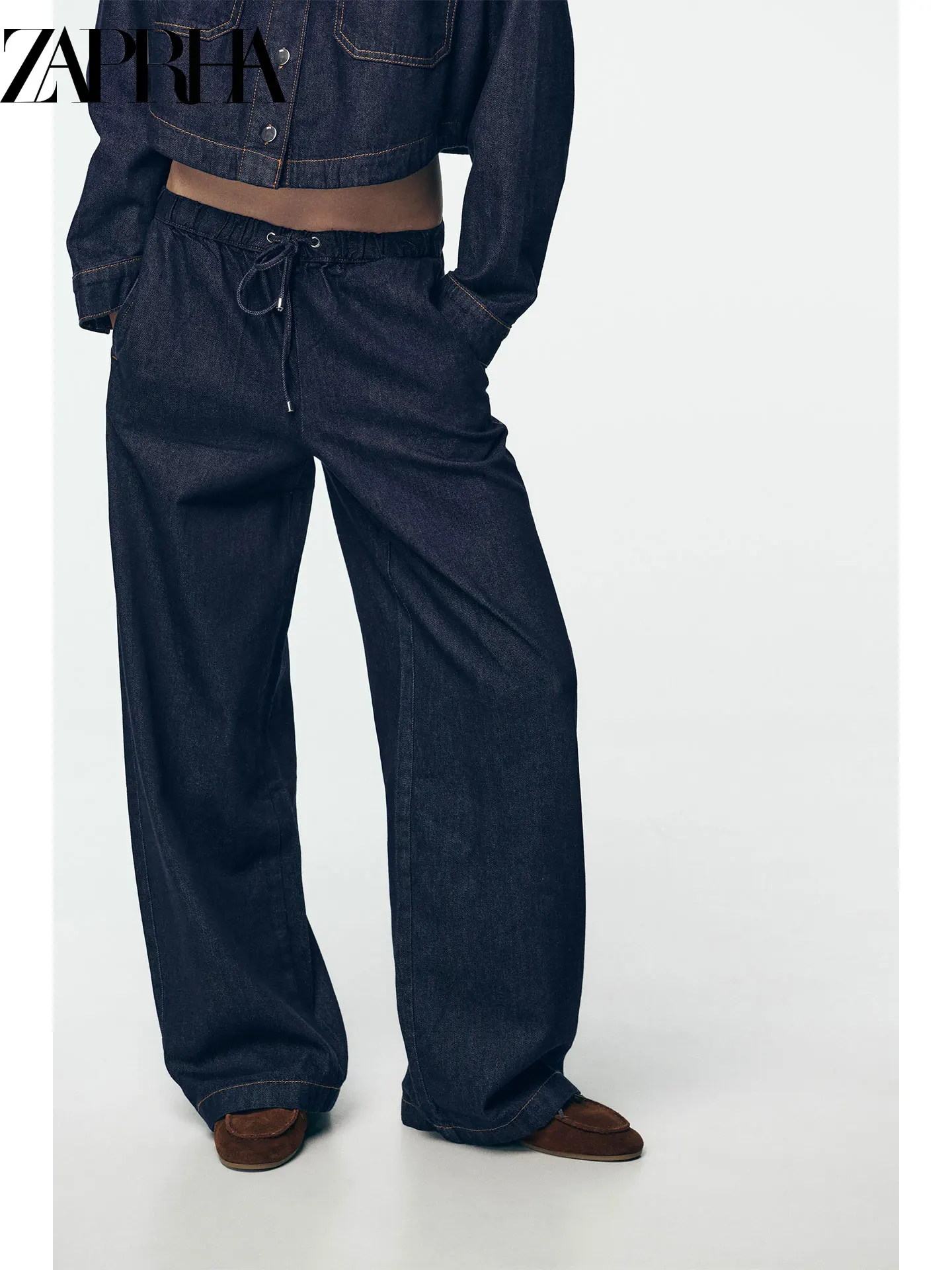 

ZAPRHA 2022, осенние новые повседневные широкие брюки для бега с высокой талией, универсальные свободные женские джинсы, простые брюки премиум-класса