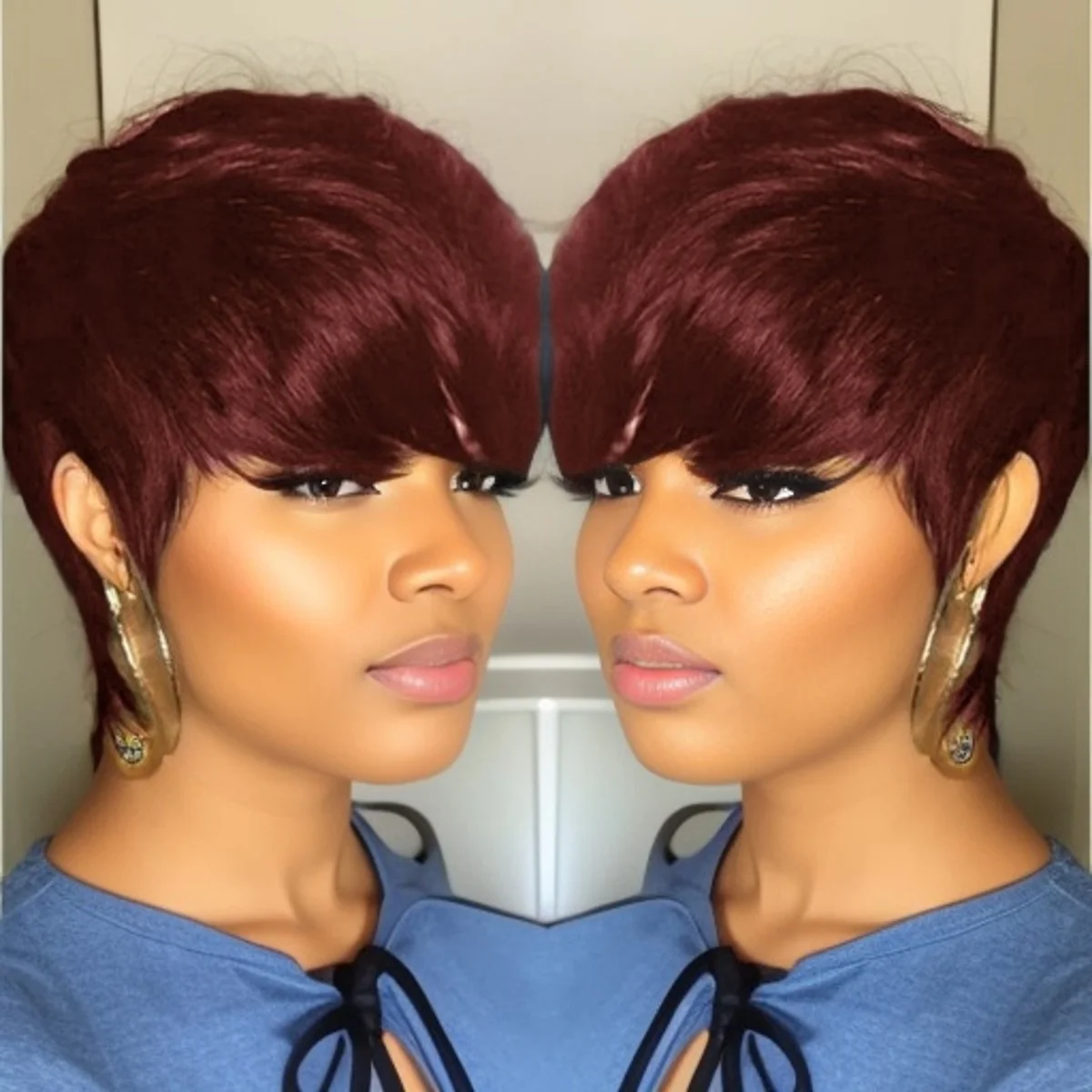 여성용 스트레이트 풀 머신 메이드 숏 레이어드 인모 픽시컷