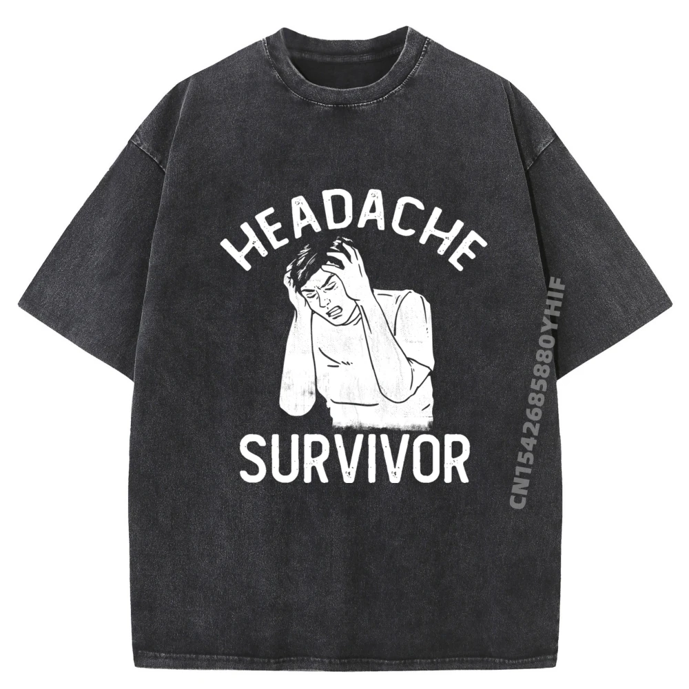 

Vintage Headache Survivor Saying T Shirt Hip Hop Summer Tops Graphic Tee-Shirts Retro Washed Minimalist Comfortable Shirt