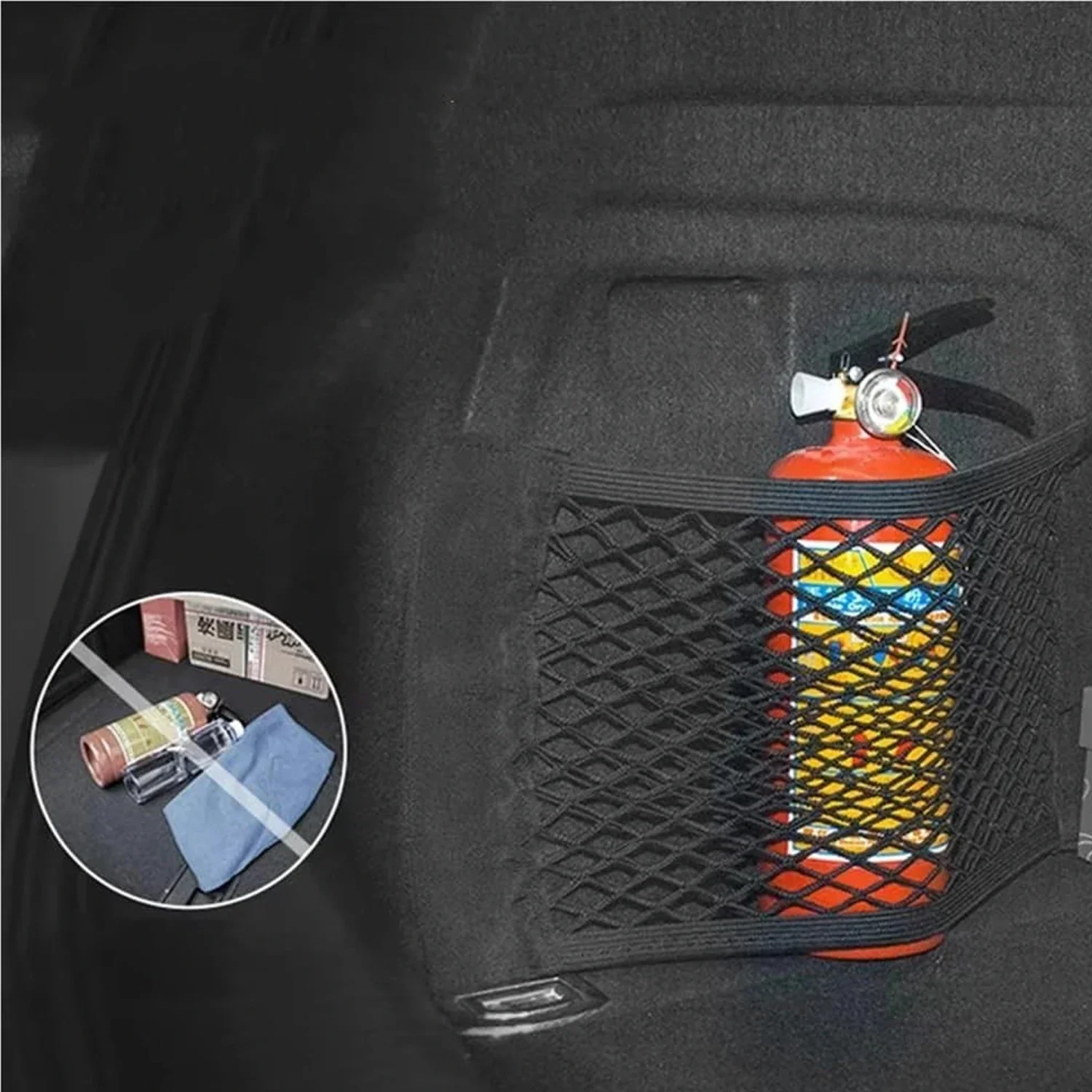 Paquete de 2 redes elásticas para organizar el maletero del coche: red organizadora con cinta adhesiva, sin necesidad de taladrar, fabricada en nailon flexible, para sujetar objetos y evitar que se rueden, ideal para botellas, herramientas, se adapta al maletero y al respaldo del asiento trasero, compatible con la mayoría de los coches, SUV y camionetas.