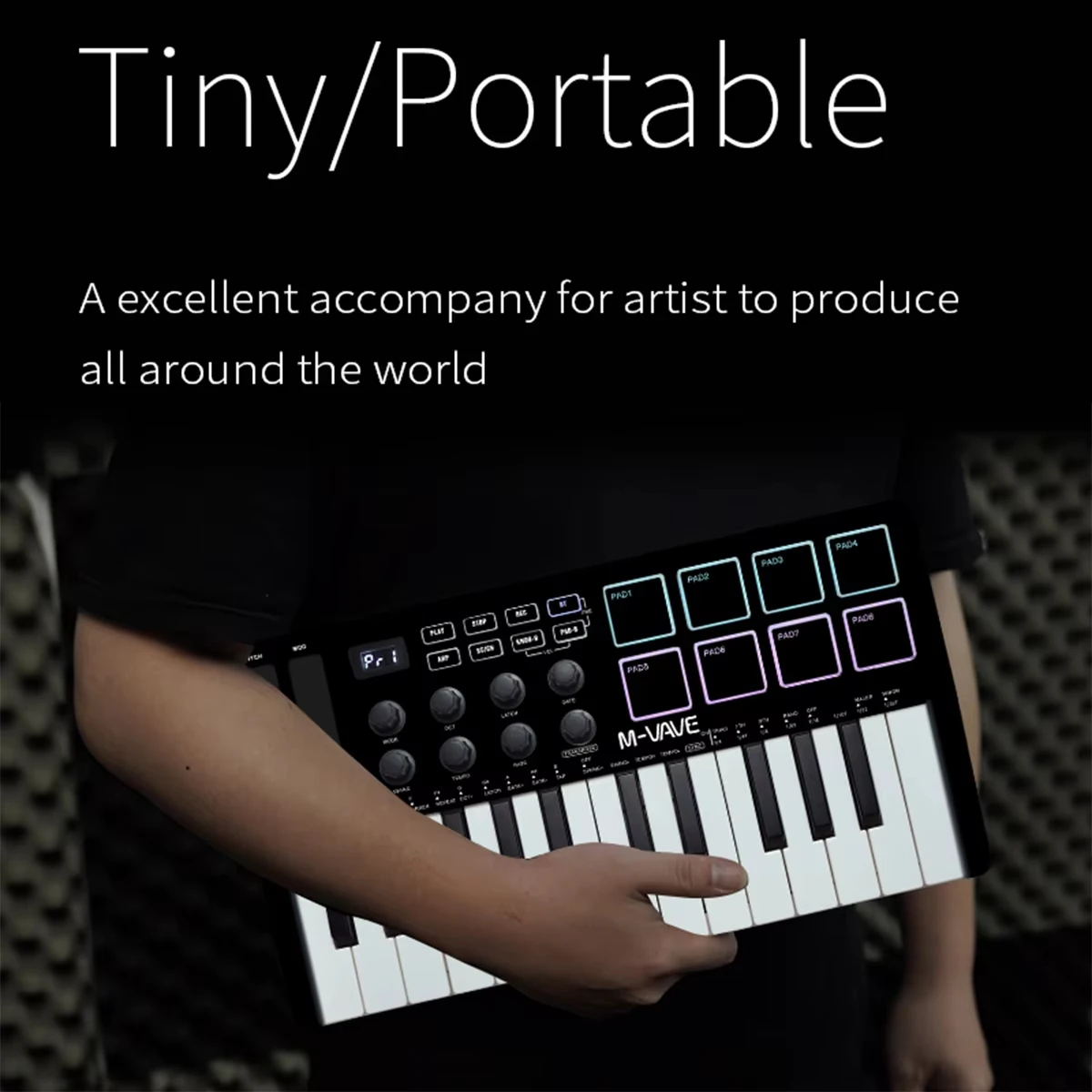 M-VAVE SMK-25 Black Portable Wireless MIDI Keyboard 25 Keys 8 Knobs Capacitive Touch Strips Arpeggiator MIDI Controller