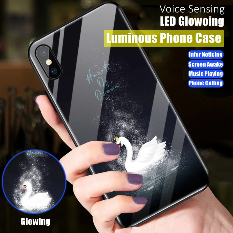 Fairy Rhythm Pickup 7 Color LED Light Glowing Luminous Tempered Glass Surface Phone Case Xiaomi 11 12 13 Redmi Pro Lite Ultra