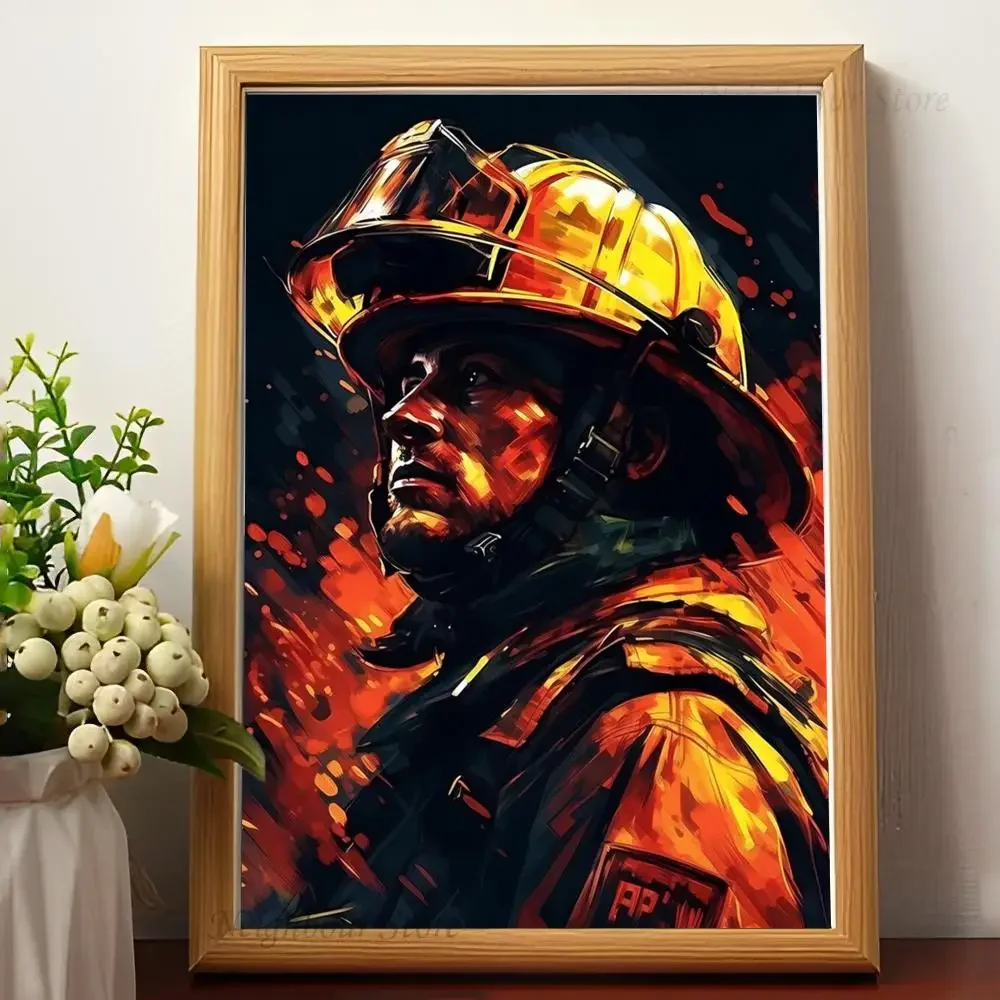 1pc Colorful Firefighter Fire Flame Human Hero Portrait Poster Stickers Art Wall Murals Decor Game Room Decor Gifts Kawaii HD