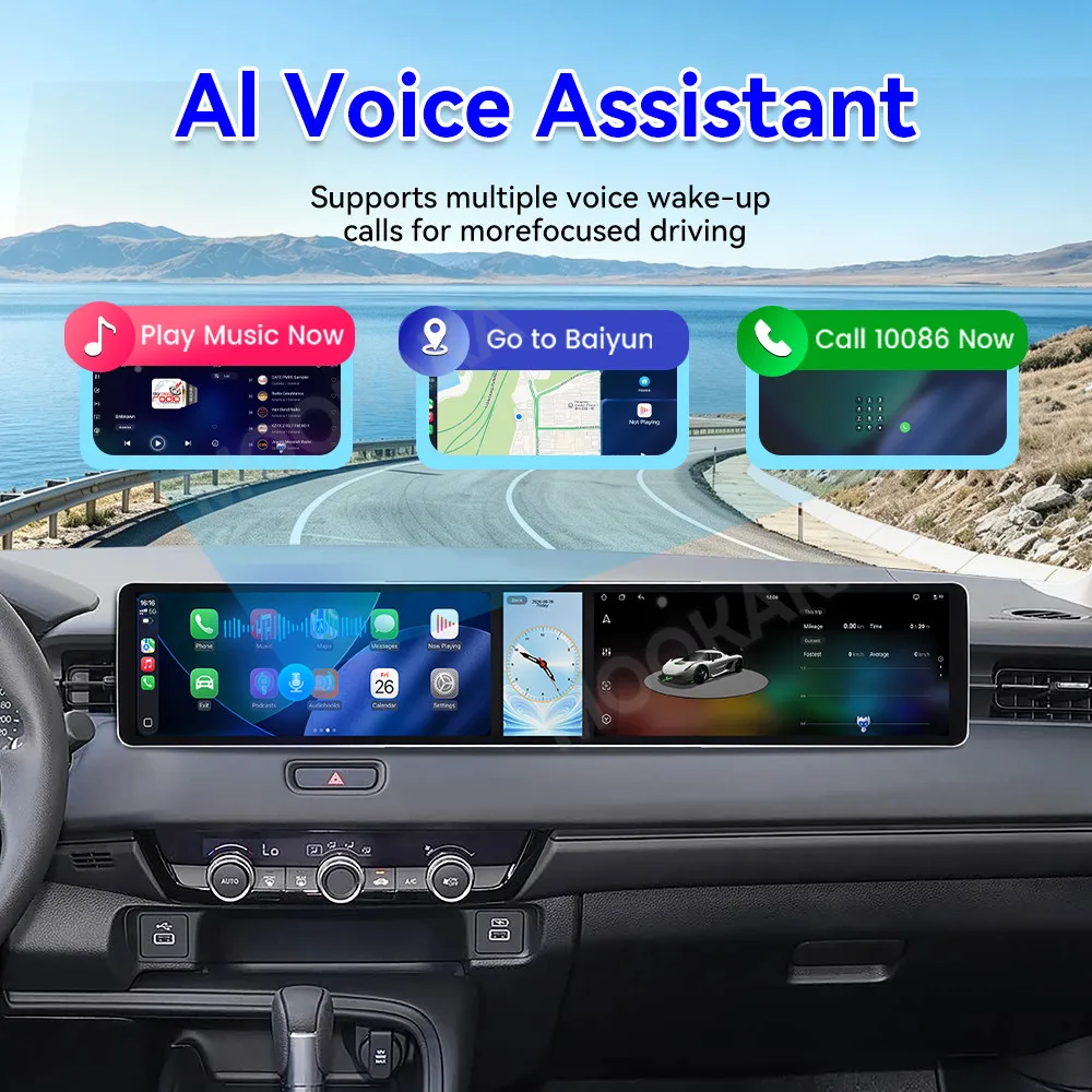 Android 15 Dual 12.3 Inch Triple Screen For Honda XRV 2023-2026 Car Stereo Radio Multimedia Player GPS Navi Wireless CarPlay DSP