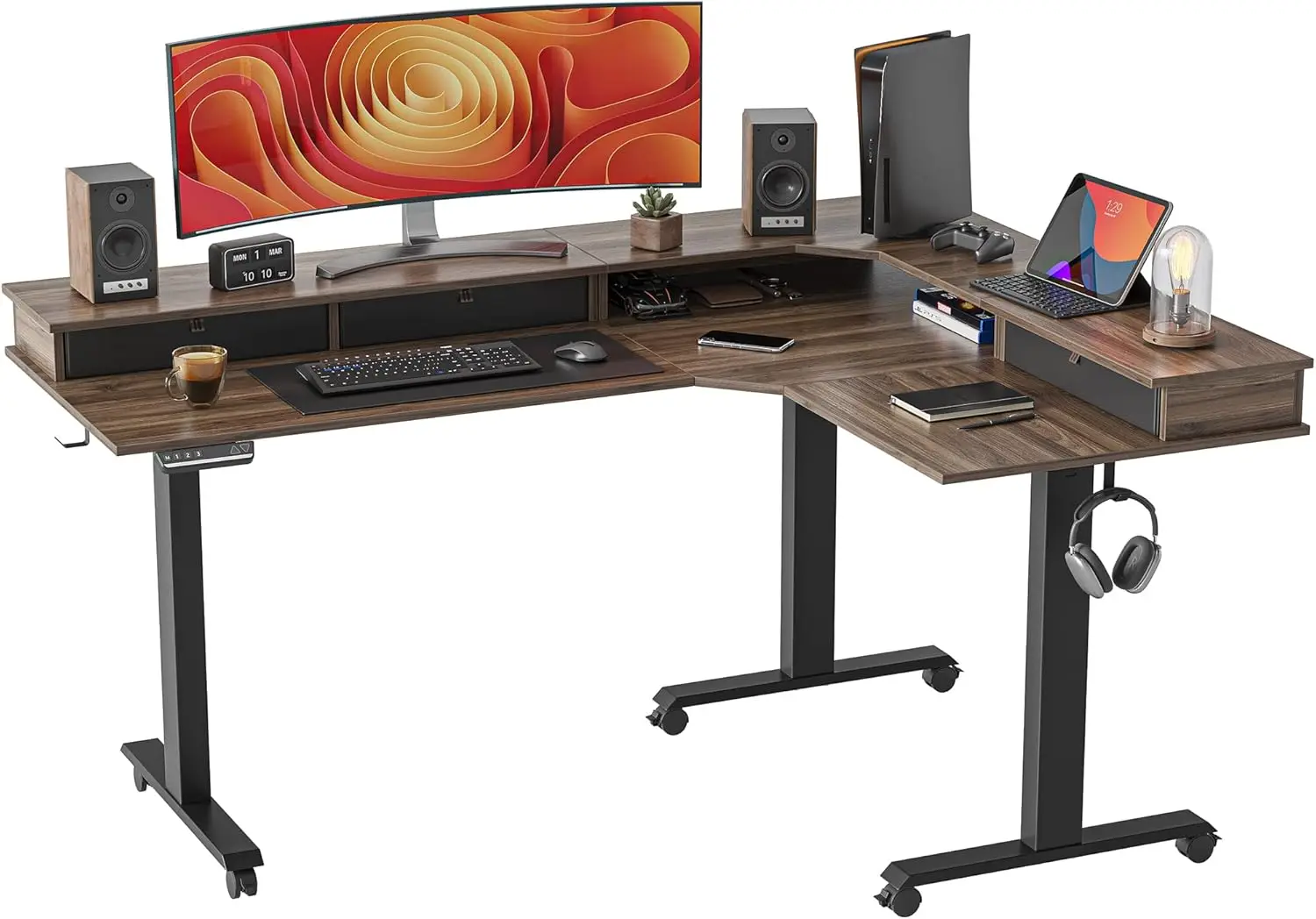 

Triple Motor 63" L Shaped Standing Desk with 3 Drawers, Electric Gaming Desk Adjustable Height, Corner Stand up Desk