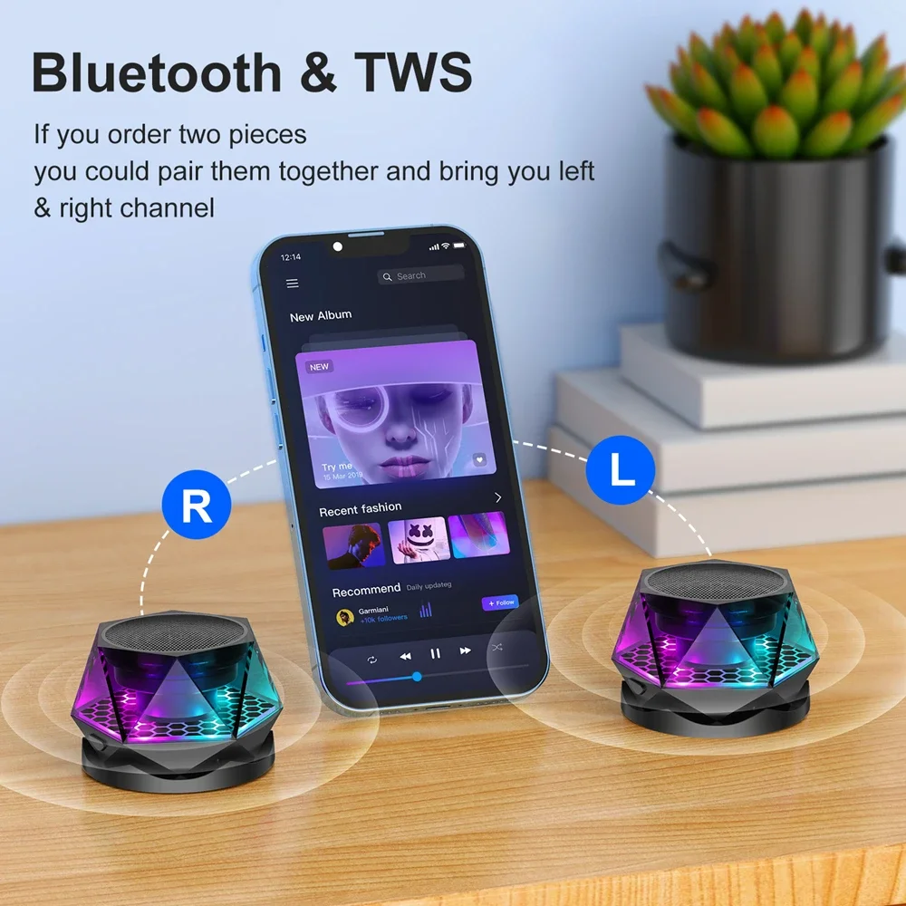 

Magnetic Mini Phone Stand Bluetooth Speaker 2-In-1 Led Dazzling Colorful Lights Outdoor Mini Bluetooth Speaker Tws Stereo Sound