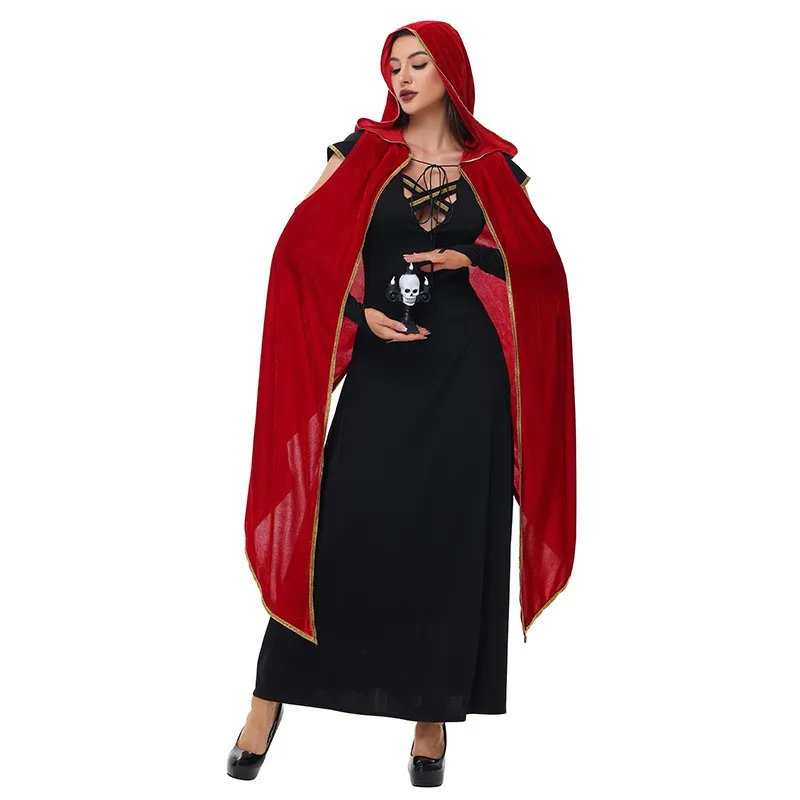 Adult Gothic  Costume Bla Red Witch  Cape loween Clothing k Sle Stage Performance Traditional Chinese...
