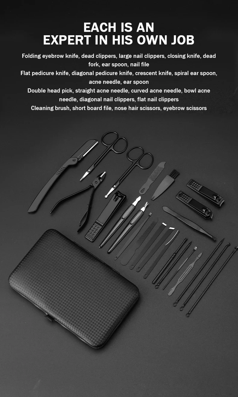 16 pçs conjunto de cortador de unhas de aço inoxidável saco com zíper manicure kit beleza pele morta tesoura unhas arquivo pedicure ferramenta