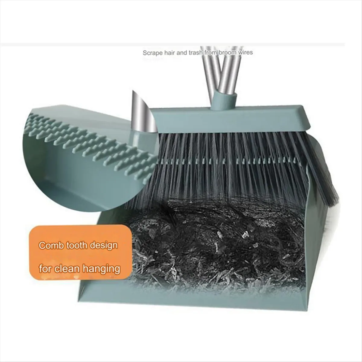 ABNH Dustpan Broom Set Floor Wiper Household Cleaning Long Handle Cleaning Set for Lobby Household Kitchen Cleaning Grey