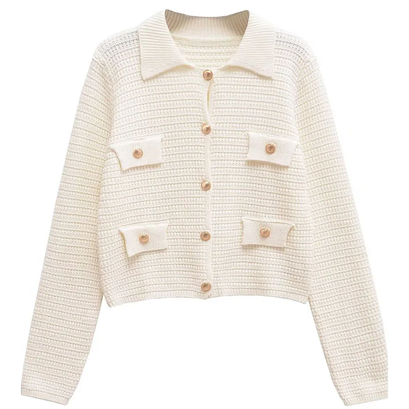 New Women's Versatile Style Sweet Slimming Collar Long Sleeve Elastic Knitted Cardigan Coat