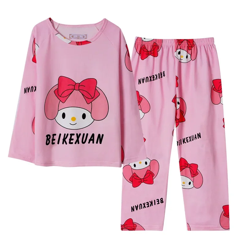 Kuromi Kawaii Sanrio Children Pajamas Set Anime Cute My Melody Cinnamoroll Kids Baby Long Sleeve Sleepwear Casual Loungewear