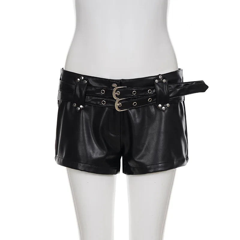

Spicy girl metal buckle pu leather fashion low waist shorts for women