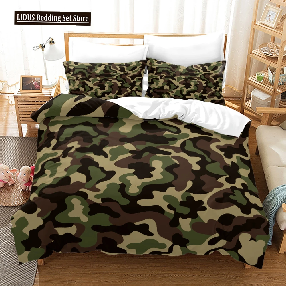 Camouflage Duvet Cover Set Vibrant Camouflage Lattice Like Service Theme Modern Design King Size For Boy Polyester Bedding Set