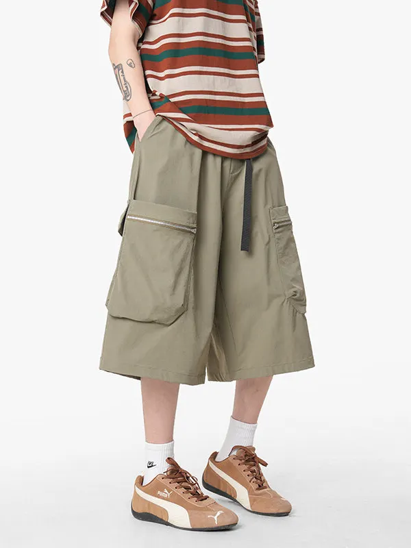 

American Sle Qui Dry Workwear orts Men Summer Trendy Brand Zipper Straight Leg over Knee Seven Parts Pants Big kets