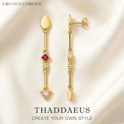 Gold Long Earrings Water Drop Multicolor Stone Europe Style Brand New Fine Jewelry Bohemia Gift For Women In 925 Sterling Silver