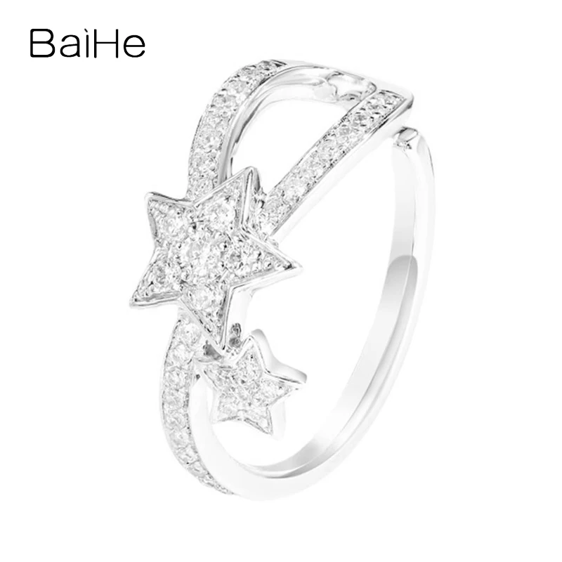 

BAIHE Solid 14K White Gold 0.12ct H/SI Natural Diamonds Star Ear Clip Single earring women men Trendy Fine Jewelry kolczyki