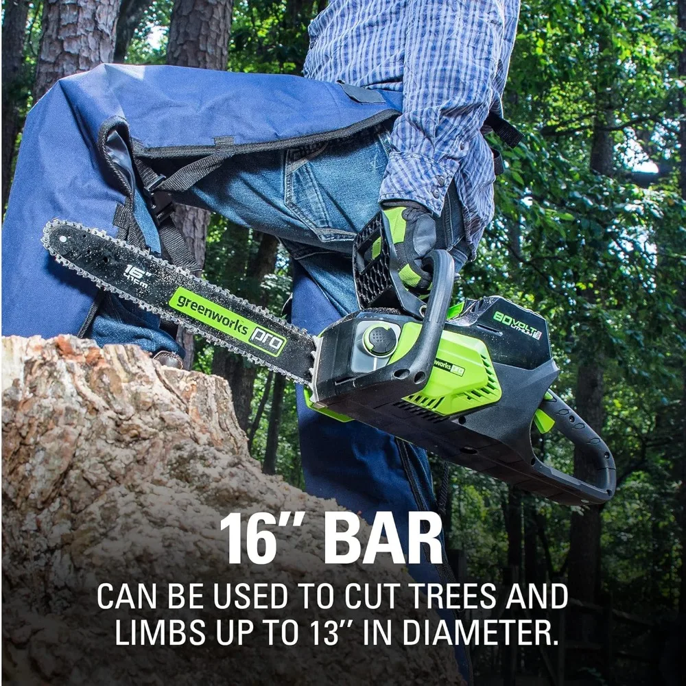 منشار كهربائي بدون فرش مقاس 80- فولت 16 بوصة من Greenworks لقطع الأشجار والتشذيب والتقليم وإعداد الحطب لأكثر من 7 سنوات