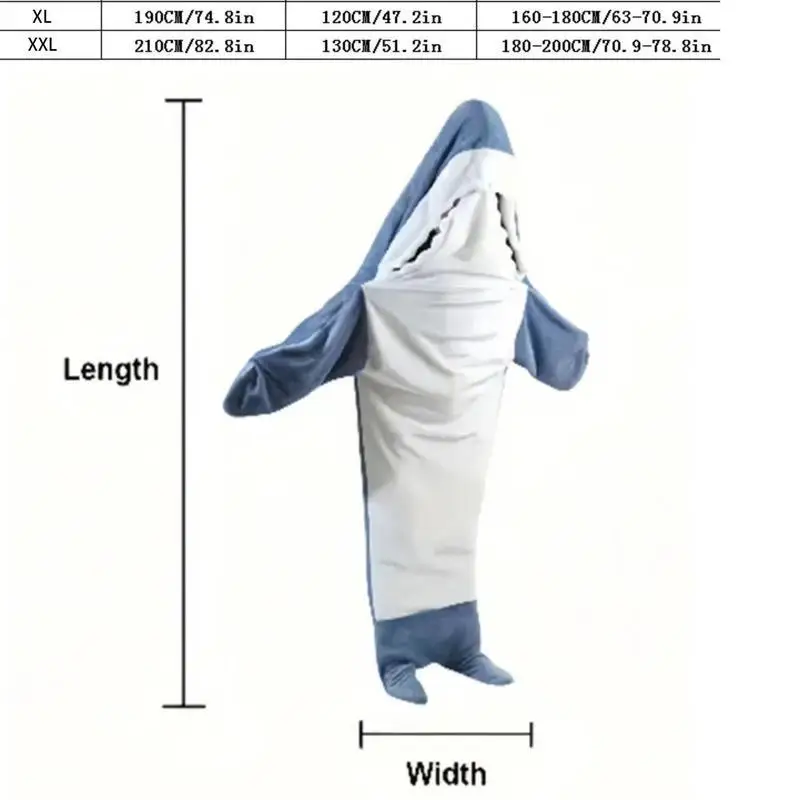Comfortable Shark Jumpsuit Wearable Blanket Hoodie Flannel Home Clothes Couple Matching Pajamas Eight Sleeve Long Cuff Design