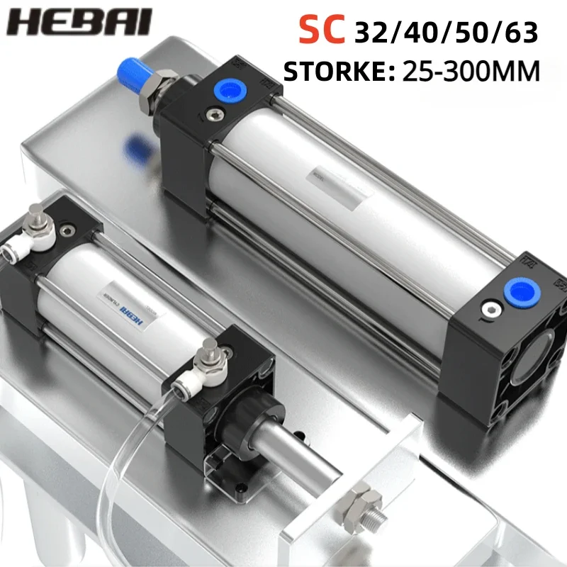 

HEBAI SC Standard Air Pneumatic Cylinders SC32/40/50/63mm Bore Double Acting 50/75/100/125/150/175/200/250/300/400/500mm Stroke