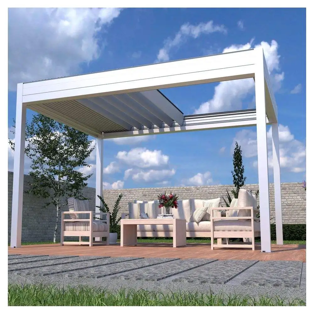 Modern Hurricane Proof Electric Adjustable Shutters Pavilion Sturdy and Durable Anodized Aluminum Alloy Gazebo Barbecue Pergola view 6