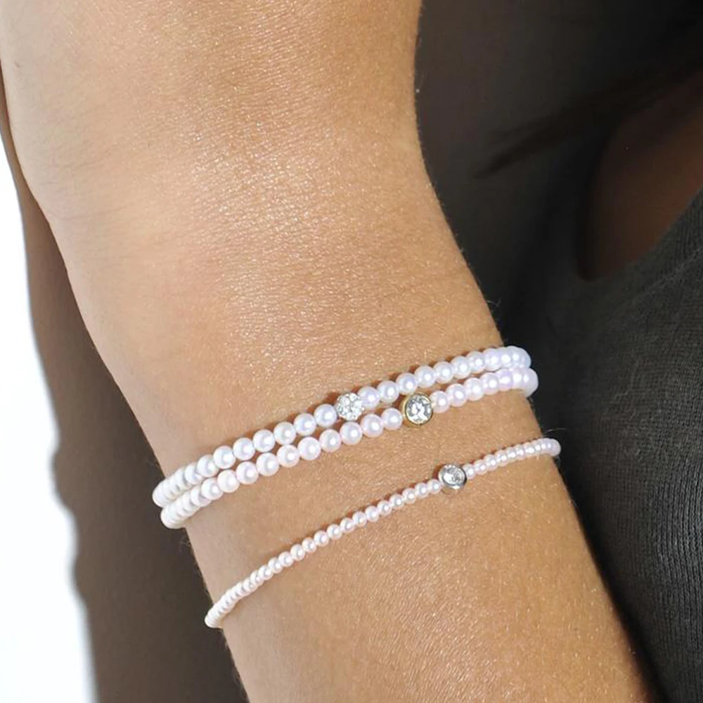 Aide 925 Sterling Silver Minimalism Pearl Zircon Bracelet For Female Versatile Single Diamond Bracelet Fine Jewelly Party Gift