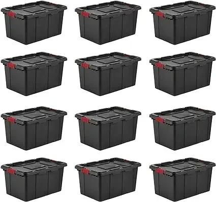 15/27 Gal Industrial Tote, Stackable Storage Bin with Latching Lid,Plastic Container with Heavy Duty Latches, Black Base and Lid