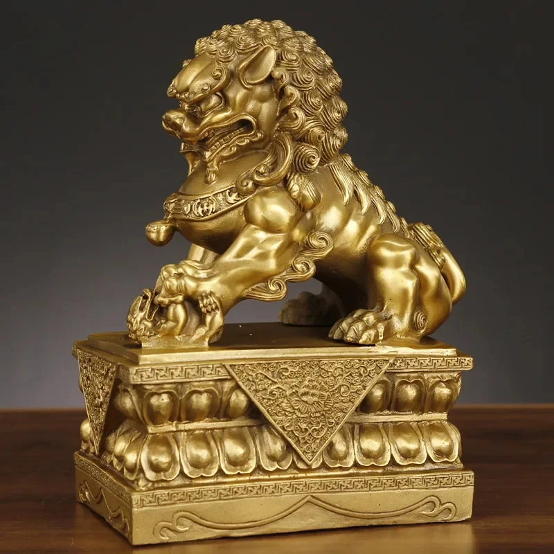 

2pcs Attracting Wealth Pure Copper Lion Ornaments Feng Shui Decoration Home Living Room Bedroom Office Figurines