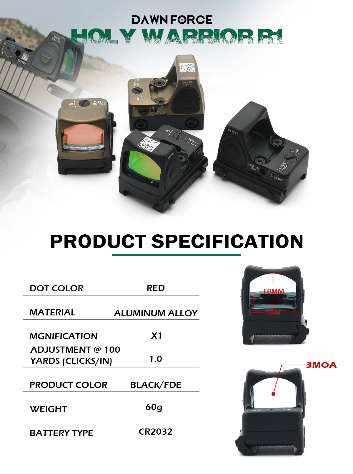 New Holy Warrior RMR HRS Red Dot Reflex Sight con segni originali completi per pistola Glock 17 19 fucile Airsoft Tactical Hunting