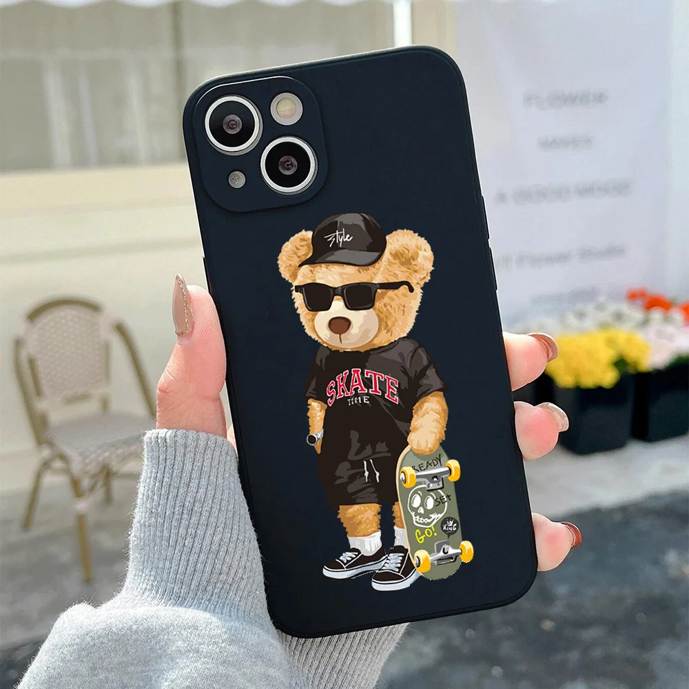 Teddy Bear Couple Cartoon Frosted Phone Case for iPhone 17 16 15