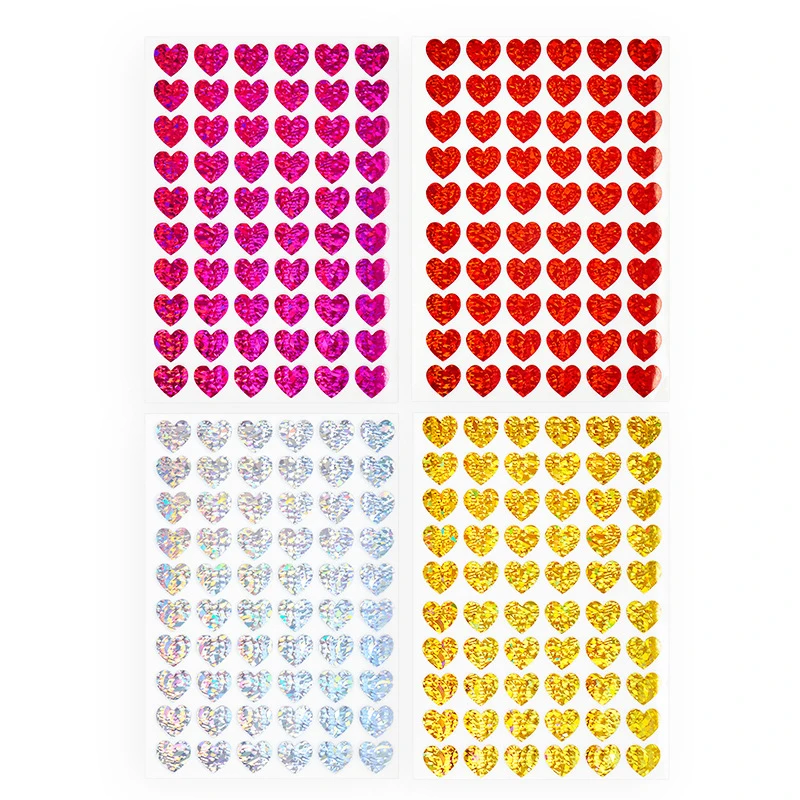 10 Sheets Laser Small Heart Stickers Glitter Shiny Red Gold Silver Valentine Stickers DIY Journal Diary Decoration Stickers
