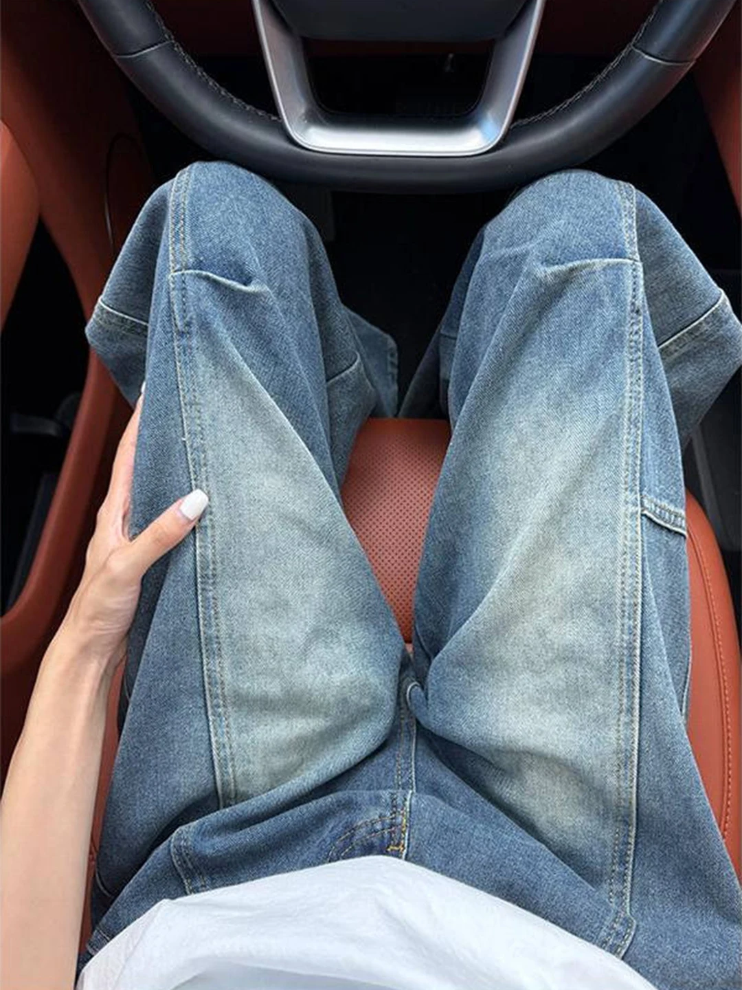 

Deep Blue Pleated Wide Leg Men's Jeans Autumn American High Street Deconstructed Knife Pants Loose Paratrooper Workwear