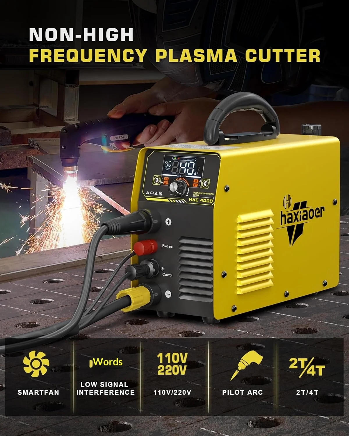 New HAXIAOER Plasma Cutter 110/220V 40A Non-High-Frequency Non-Touch Pilot Arc Large LED Display Stainless Steel IP21S