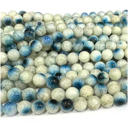 Veemake Natural Glacierite White Blue Ice Stone Round Loose Necklace Bracelet Beads 08151