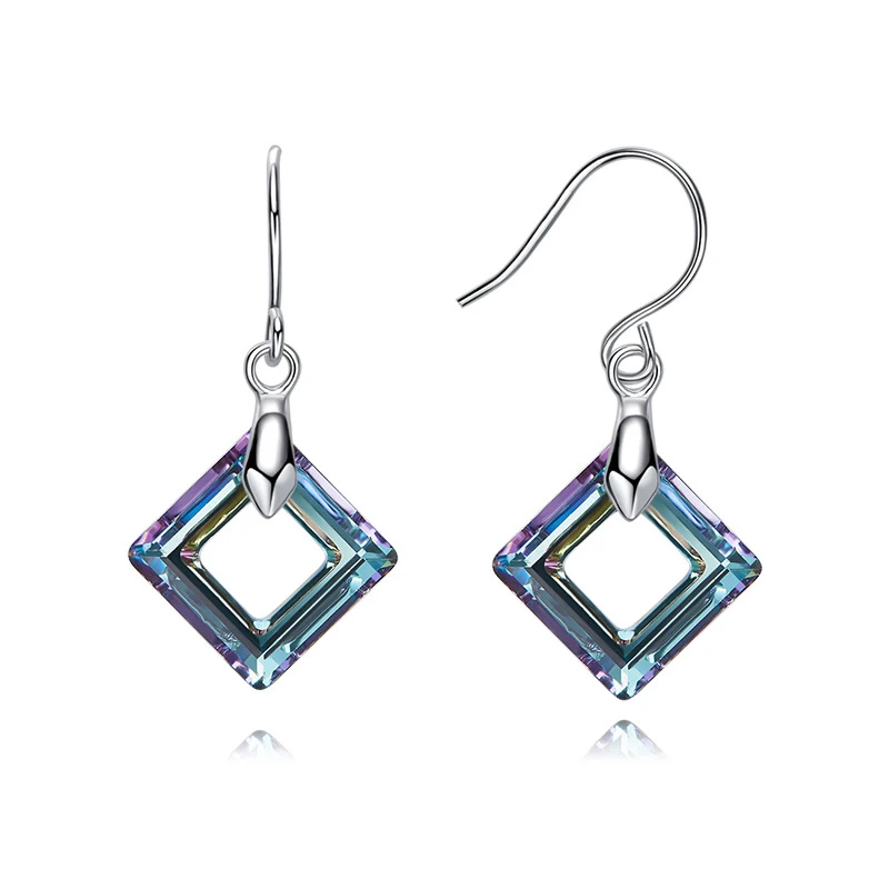 New Square Ring Fancy Stone Drop Earrings Crystals from Austria Jewelry for Women Silver Color Big Pendant Pendientes