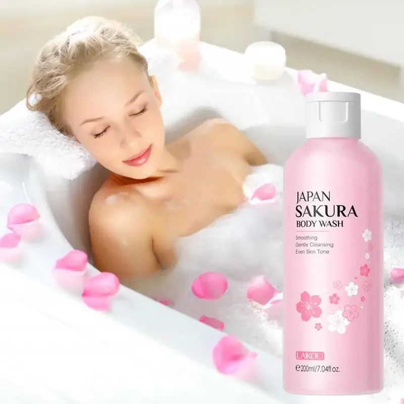 Sakura Körperlotion, Duschgel, Duschgel, flüssiges Shampoo, feuchtigkeitsspendend, 200 ml, Körperlotion mit Blumenduft, reinigend und