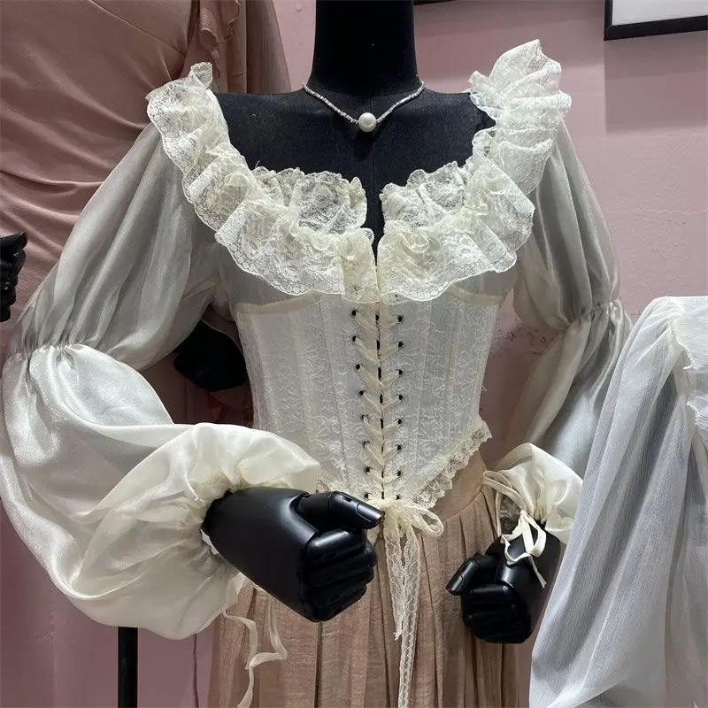 

Women's Autumn Spring Blouse Shirt Court-inspired Fitted Sweet Lace Tie-front New Elegant Niche Versatile Fashionable Designer