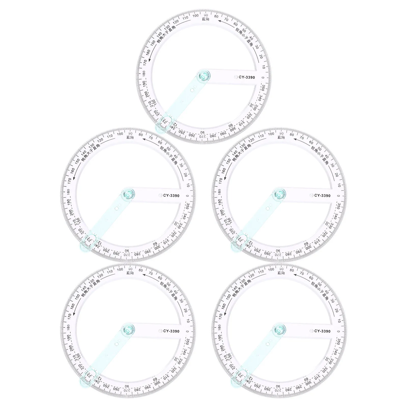 5Pcs Plastic Circle Protractor 360 Degree Professional Measuring Tool for Classroom Office Home Use Multi-Function Angle Ruler