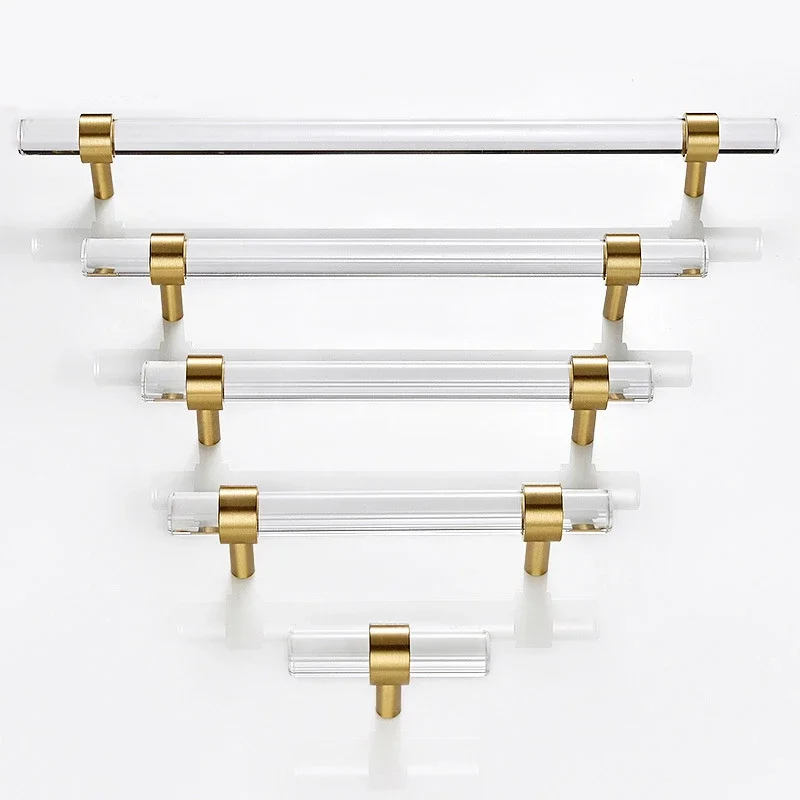 Gold Transparent Hardware Door Handle Acrylic Kitchen Furniture Handles Wardrobe Drawer Door Knobs Golden Brass Handle