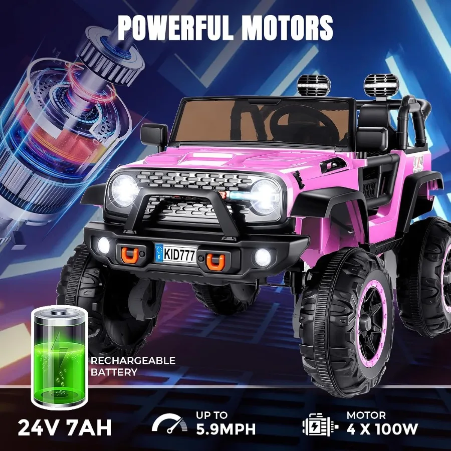 24V 4WD/2WD Electric Kids Car with 4x4 Powerful Engine, Remote Control, Spring Suspension, Music, 2 Seater Electric Kids Ride on