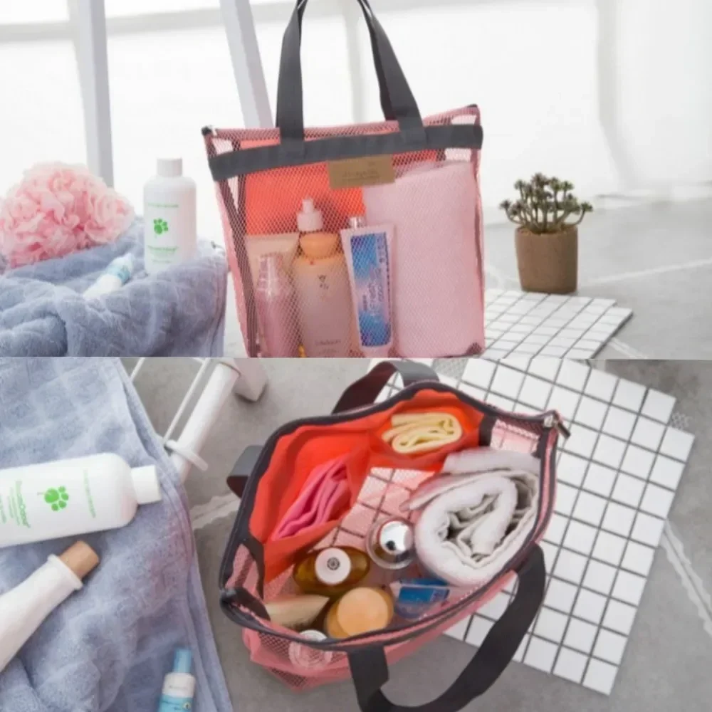 Beach Bags Portable Shower Swimming Gym Tote Bag Women Large Capacity Mesh Transparent Bag Toilet Cosmetic Bag Home Storage Bags