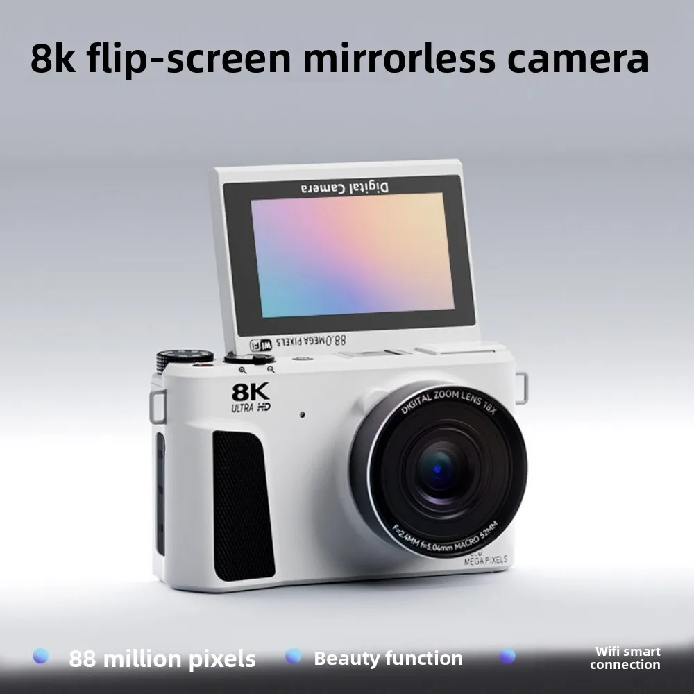 

8K Retro Digital Video Camera 18X Zoom, 180° Flip Screen Beauty Selfie, WiFi Webcam for Vlog & Live Streaming
