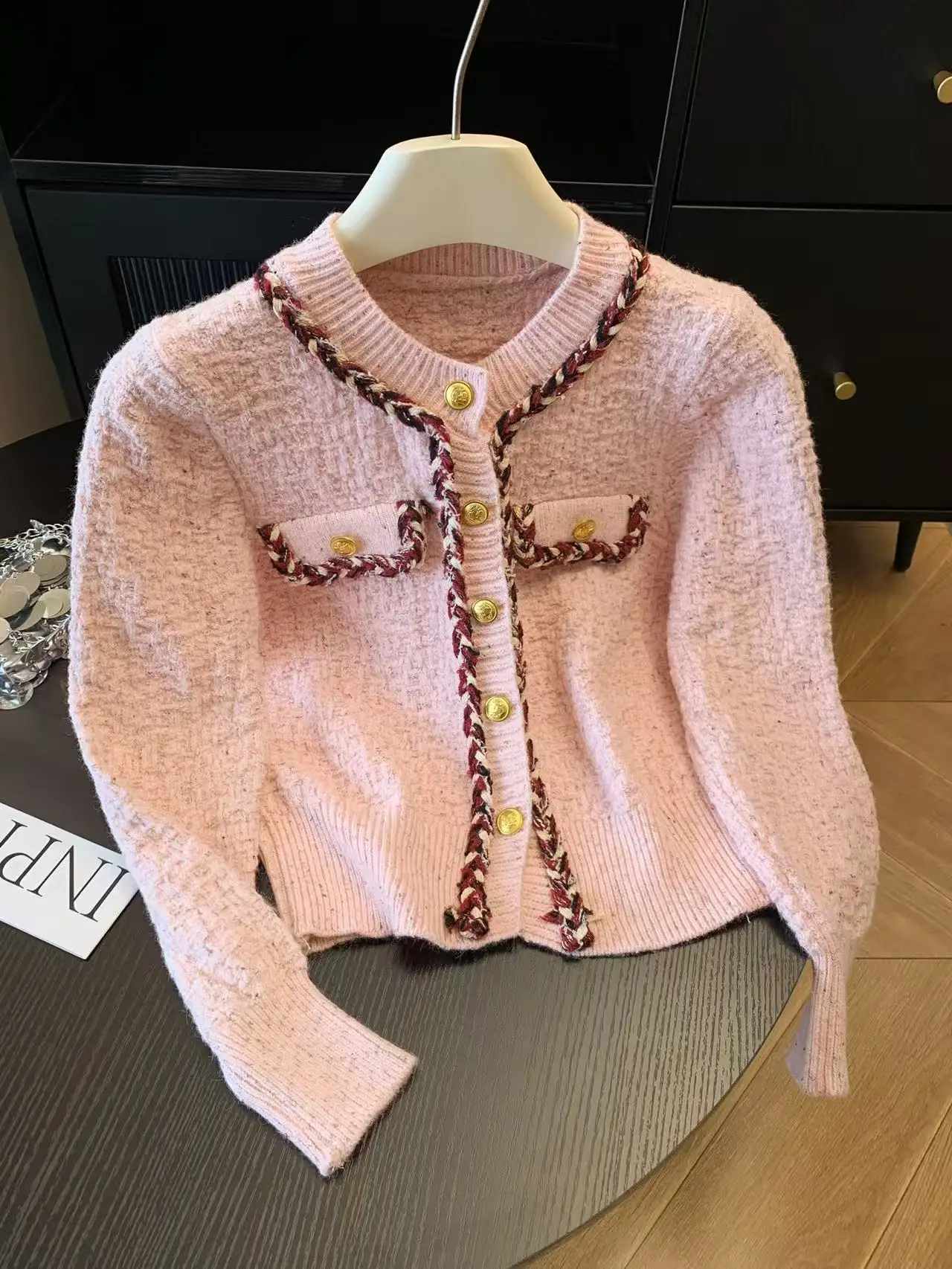 

Women's Pink White Round Neck Long Sleeve Winter Sweater Y2K American High Street Harajuku 2000S Retro Top Sweater Clothing New