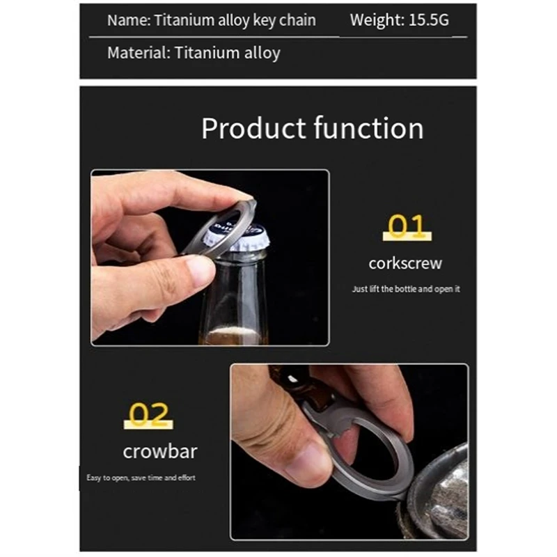 Multifuncional titânio liga chaveiro, pingente chave do carro, portátil abridor de garrafas ferramenta, durável, fácil de usar