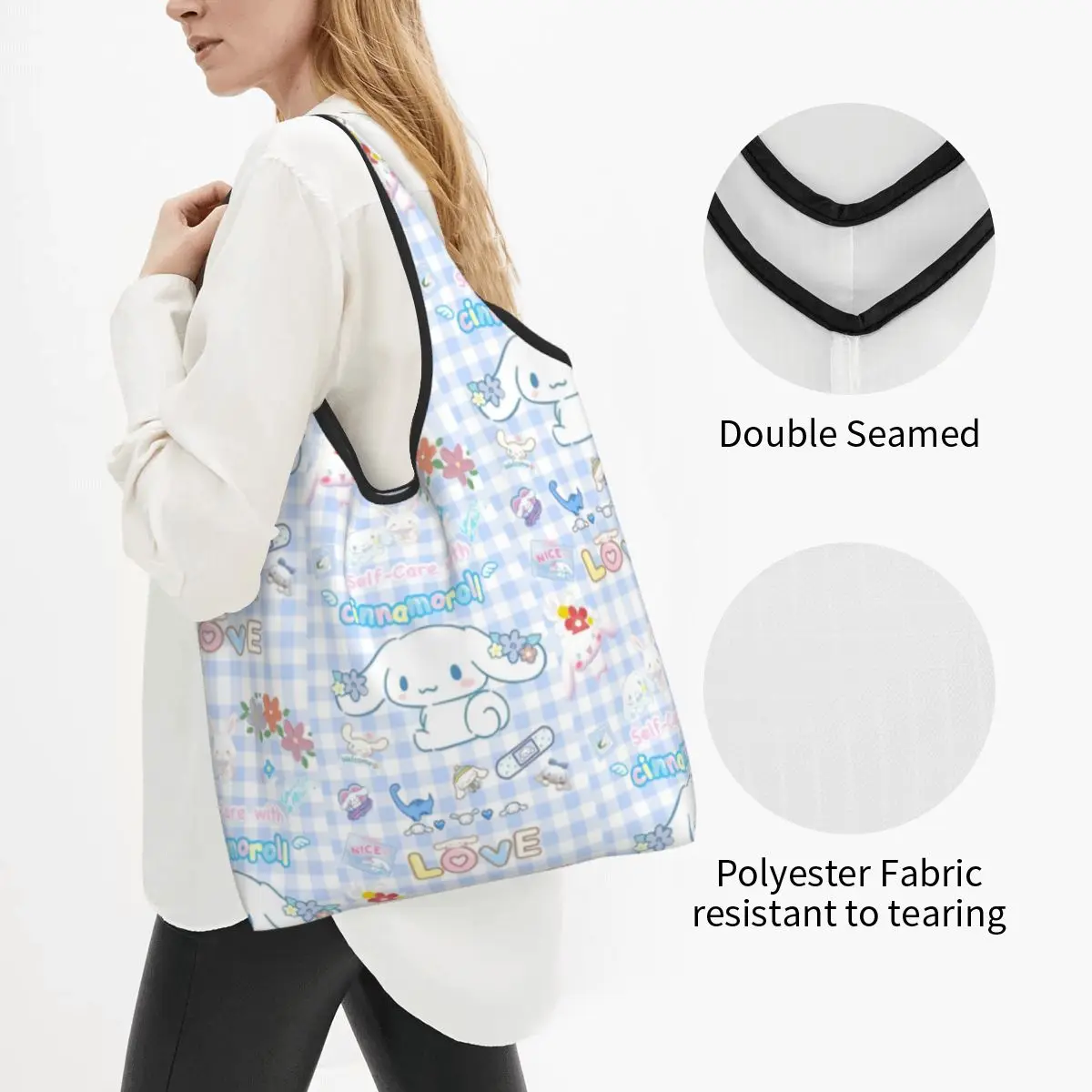 Custom Kawaii Cinnamoroll Sanrio Cartoon Shopping Tote Bag Portable Yugui Dog Xina Cinnamon Dog Groceries Shoulder Shopper Bag