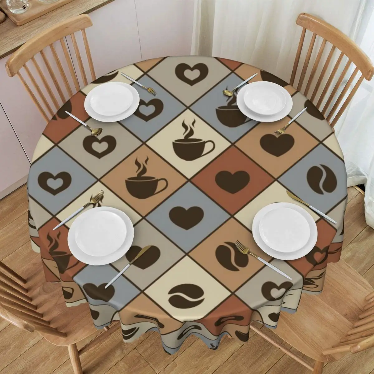 Customized Round Retro Coffee Tablecloth 60 inch Kitchen Dinning Table Cloth Spillproof Table Cover