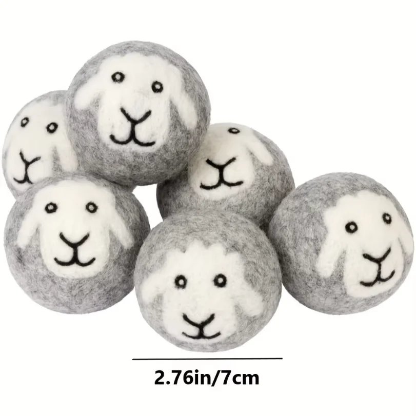 3pcs Premium Wool Dryer Balls Grey Sheep Design, Reusable Fabric Softener for Laundry, High-Quality Washing Machine Accessories