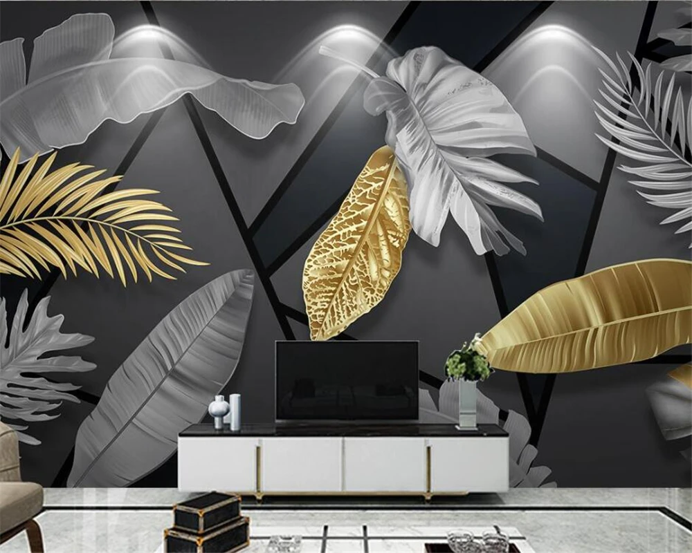 

custom wallpaper 3d light luxury tropical plant leaf mural modern geometric line TV background wall home decoration 3d wallpaper