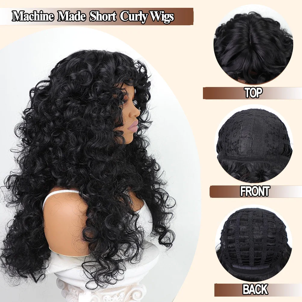 Perruques bouclées pour femmes noires 45 cm 18 pouces perruque courte bouclée noire douce moelleux ondulé Afro boucles lâches perruque synthétique résistante à la chaleur